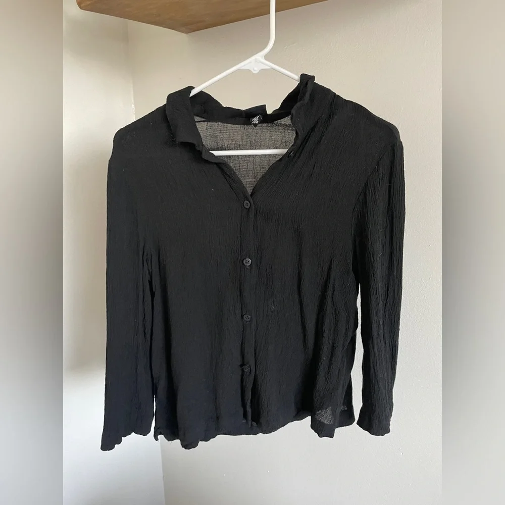 Eileen Fisher Ruched Black Button Down (Medium) - Picture 1 of 5